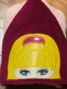 Girl embroidered character hooded towel