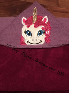 2D Unicorn Embroidered Character Hooded Towel